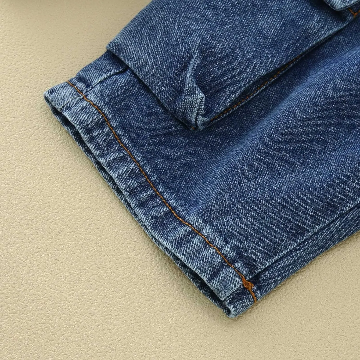 Toddler Baby Boys Pull On Denim Hip Hop Cargo Pants Kids Summer Loose Elastic Waist Cropped Trouser with Pocket