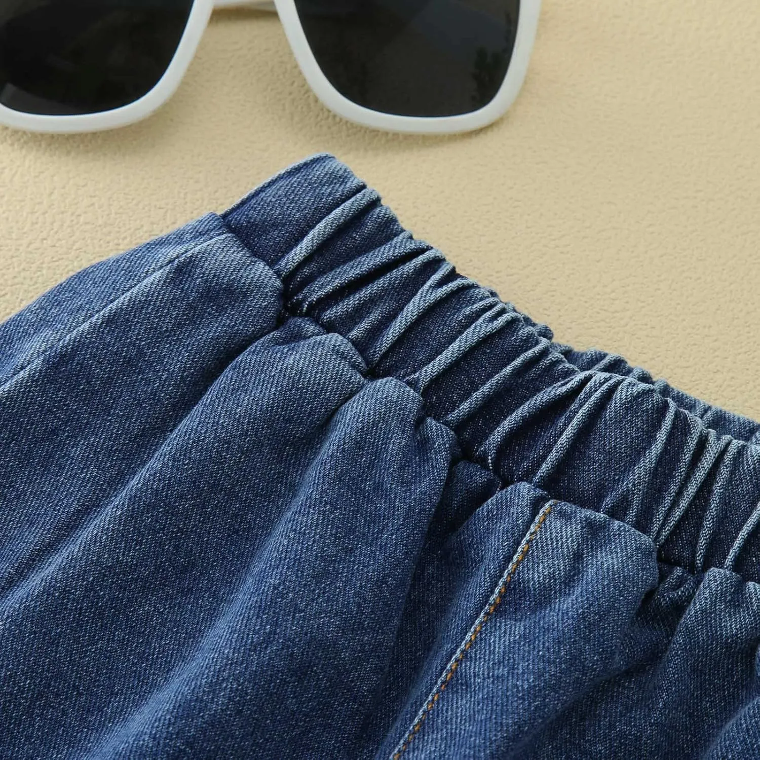 Toddler Baby Boys Pull On Denim Hip Hop Cargo Pants Kids Summer Loose Elastic Waist Cropped Trouser with Pocket