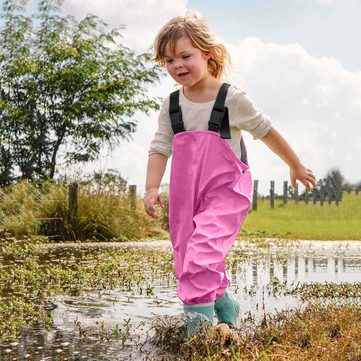Toddlers Boys Waterproof Puddle-Dry Rain Pants Girls Rain Bs Kids Dirty Proof Suspender Trousers Overalls Mud