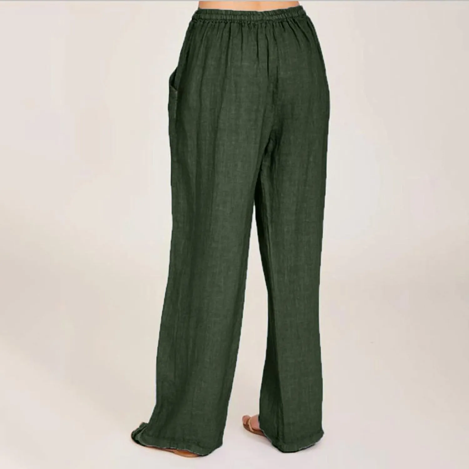 Women's Cotton Linen Pants Summer Straight Leg Palazzo Pants Loose High Waist Drawstring Casual Trousers with Pockets