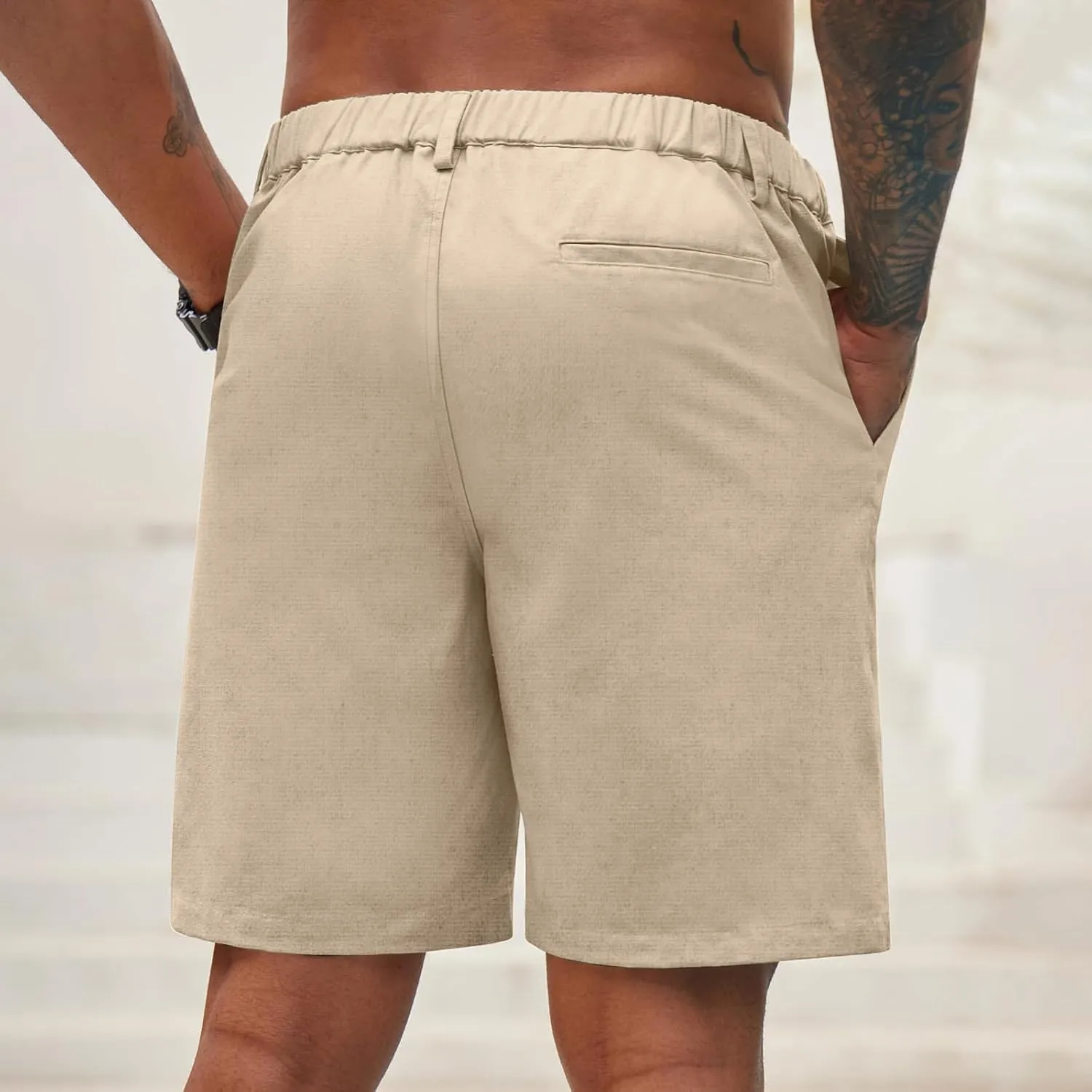 Xiaojmake Mens Linen Shorts Big and Tall Casual 7 Inch Inseam Stretch Drawstring Cotton Summer Lounge Beach Vacation Shorts