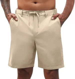 Xiaojmake Mens Linen Shorts Big and Tall Casual 7 Inch Inseam Stretch Drawstring Cotton Summer Lounge Beach Vacation Shorts